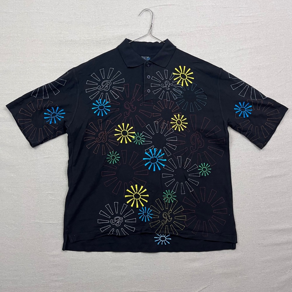Y2K‎ Brooklyn Xpress Mens Black Polo Shirt Sunburst Embroidered Size L Cotton